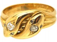 Edwardian 18ct Gold Double Snake Ring set with Diamonds