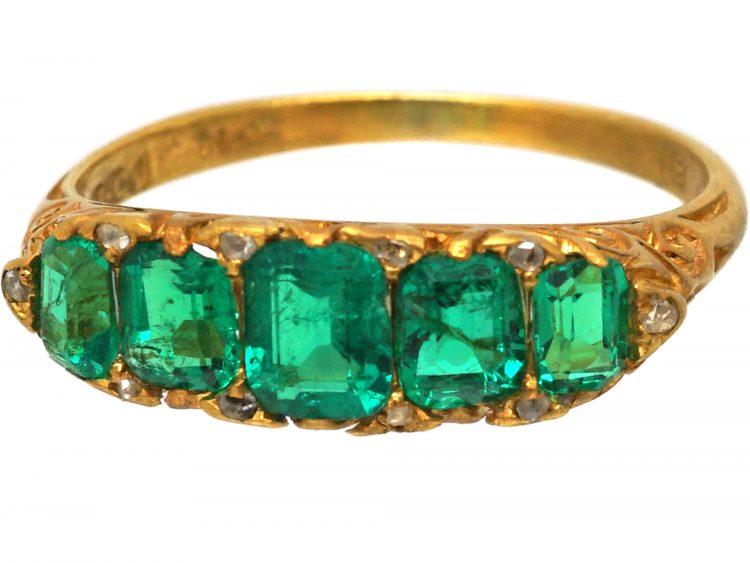 Victorian 18ct Gold, Five Stone Emerald Carved Half Hoop Ring (964U ...