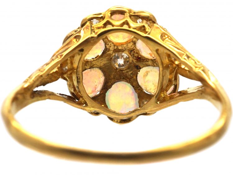 Edwardian 18ct Gold, Opal & Diamond Cluster Ring