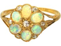 Edwardian 18ct Gold, Opal & Diamond Cluster Ring