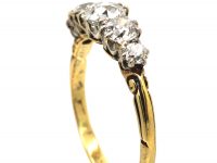 Edwardian 18ct Gold & Platinum, Five Stone Diamond Ring with Scroll Shoulders