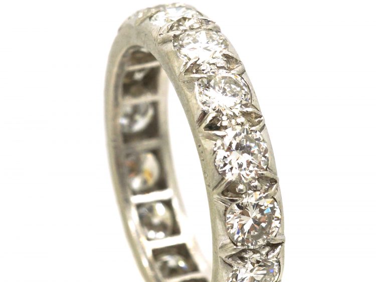 Art Deco Platinum Eternity Ring with Curved Edges set with Diamonds