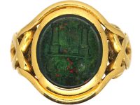 Victorian 18ct Gold Signet Ring set with a Bloodstone with an Intaglio of a Castle