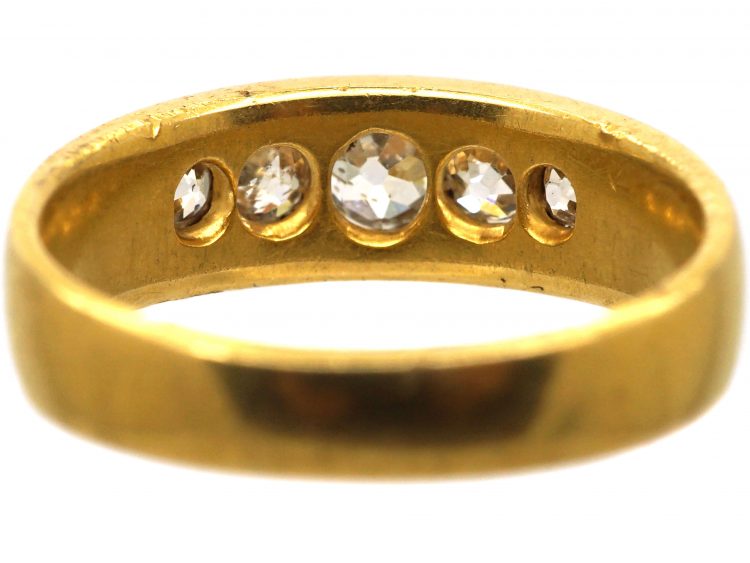 Victorian 18ct Gold Boat Shaped Ring set with Old Mine Cut Diamonds