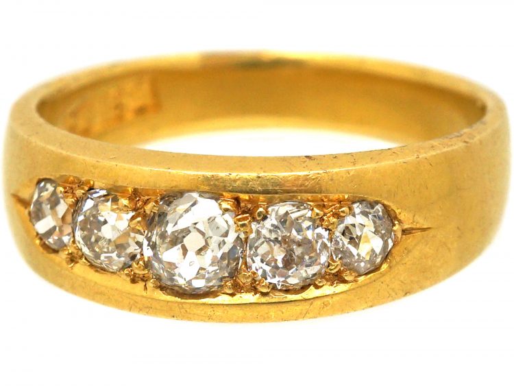 Victorian 18ct Gold Boat Shaped Ring set with Old Mine Cut Diamonds