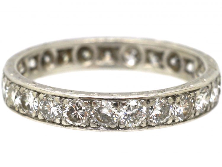 Art Deco Platinum & Diamond Eternity Ring with Engraved Sides