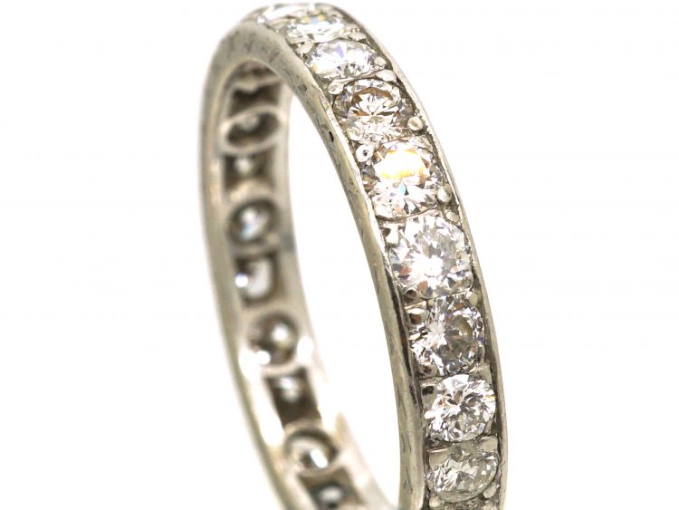 Art Deco Platinum & Diamond Eternity Ring with Engraved Sides