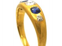 Victorian 18ct Gold, Sapphire & Diamond Five Stone Rub Over Set Ring