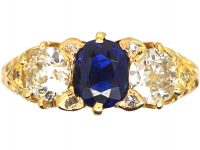Victorian 18ct Gold,Three Stone Sapphire & Diamond Ring