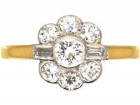 Edwardian 18ct Gold & Platinum Cluster Ring set with Round & Baguette Diamonds