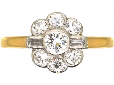 Edwardian 18ct Gold & Platinum Cluster Ring set with Round & Baguette Diamonds