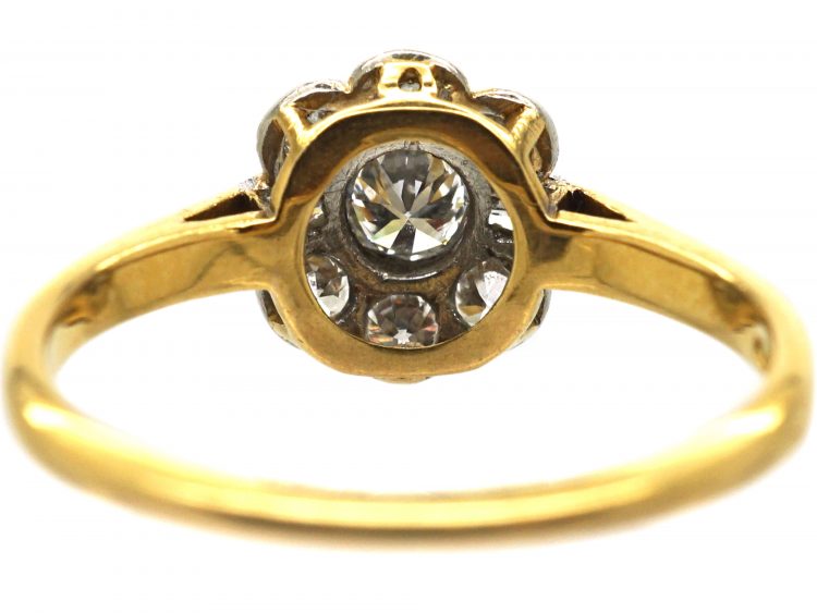 Edwardian 18ct Gold & Platinum Cluster Ring set with Round & Baguette Diamonds