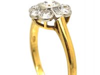 Edwardian 18ct Gold & Platinum Cluster Ring set with Round & Baguette Diamonds