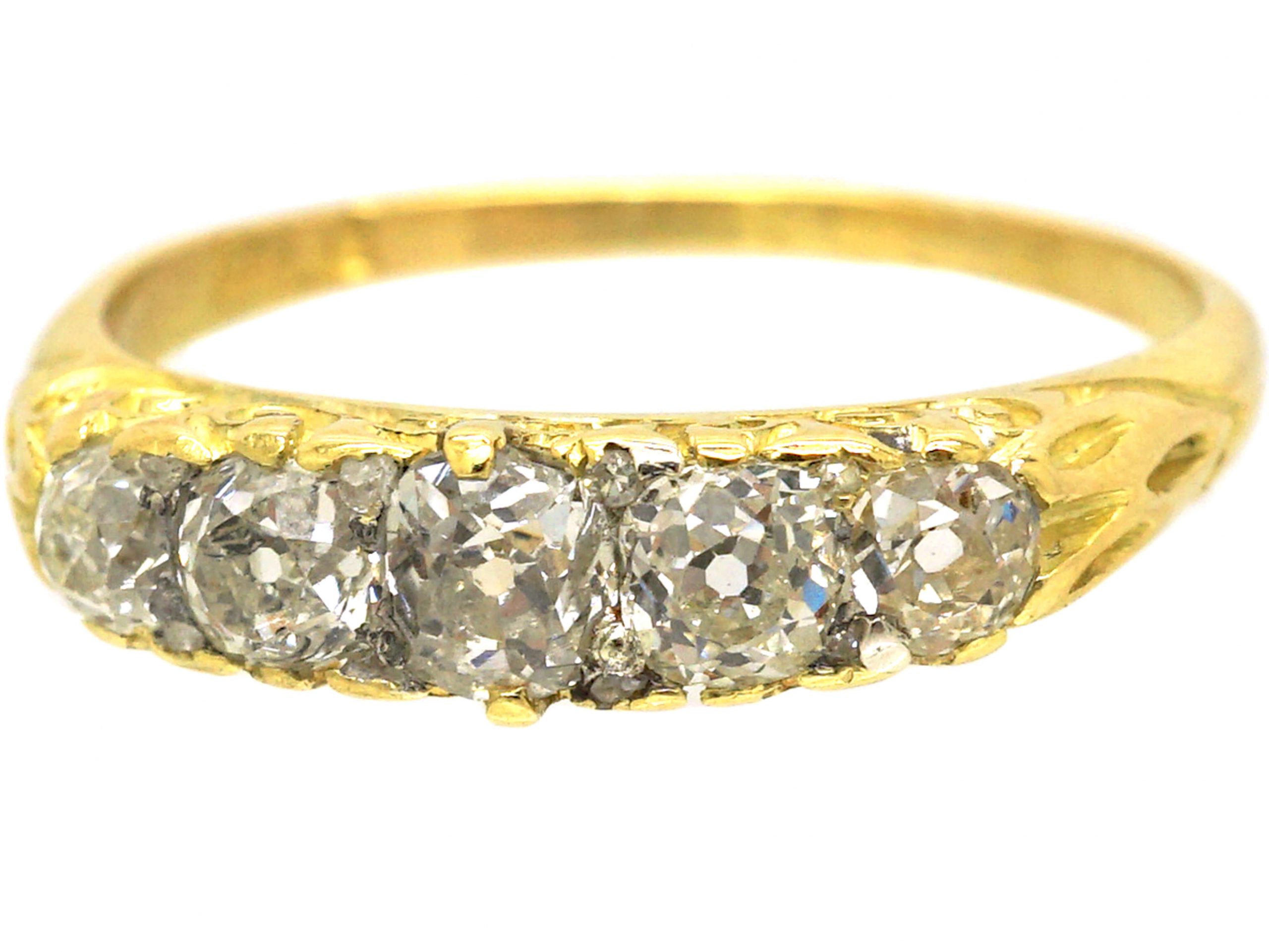 Victorian 18ct Gold, Five Stone Diamond Carved Half Hoop Ring (538U ...