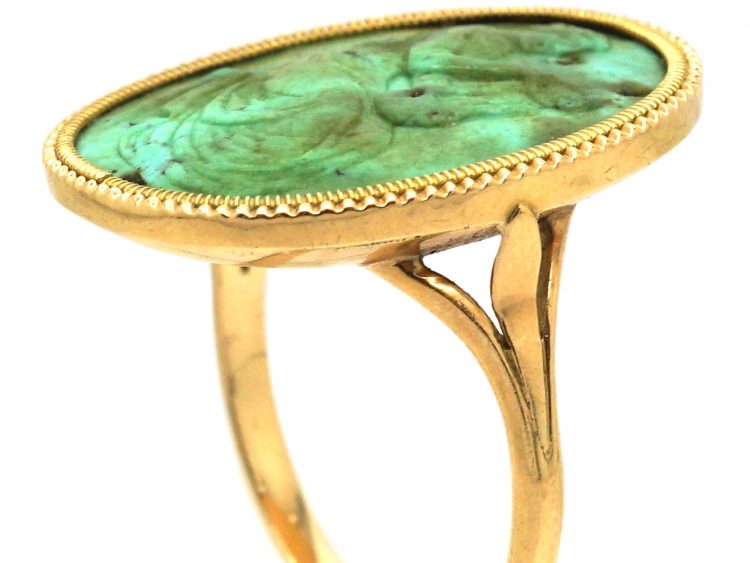 Georgian 15ct Gold, Turquoise Ring with Carved Classical Scene