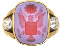 Early 20th Century 14ct Gold, Diamond & Carnelian Ring with a Carved Intaglio of an Eagle