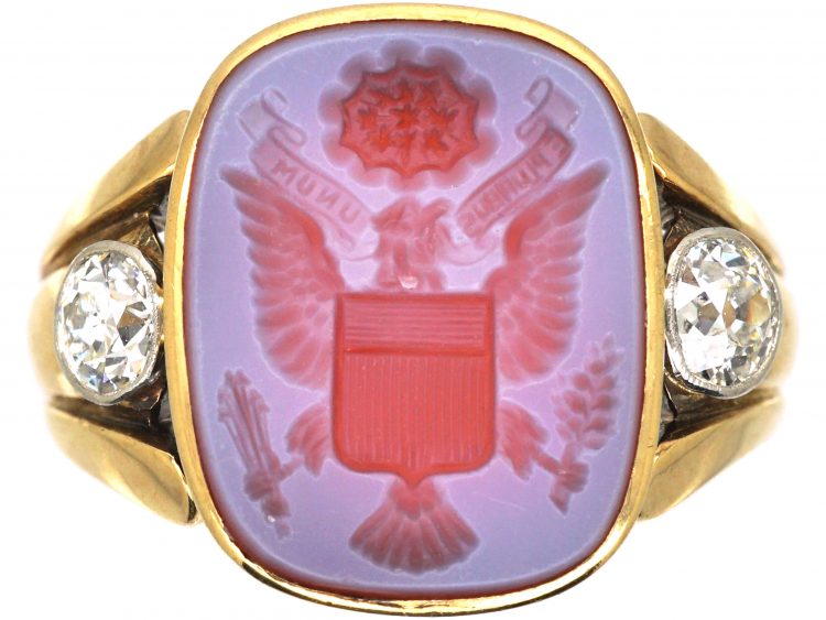 Early 20th Century 14ct Gold, Diamond & Carnelian Ring with a Carved  Intaglio of an Eagle (886U) | The Antique Jewellery Company