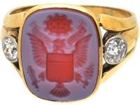 Early 20th Century 14ct Gold, Diamond & Carnelian Ring with a Carved Intaglio of an Eagle