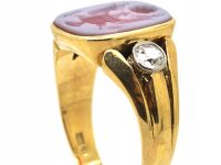 Early 20th Century 14ct Gold, Diamond & Carnelian Ring with a Carved Intaglio of an Eagle