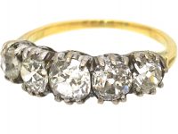 Victorian 18ct Gold, Five Stone Old Mine Cut Diamond Ring