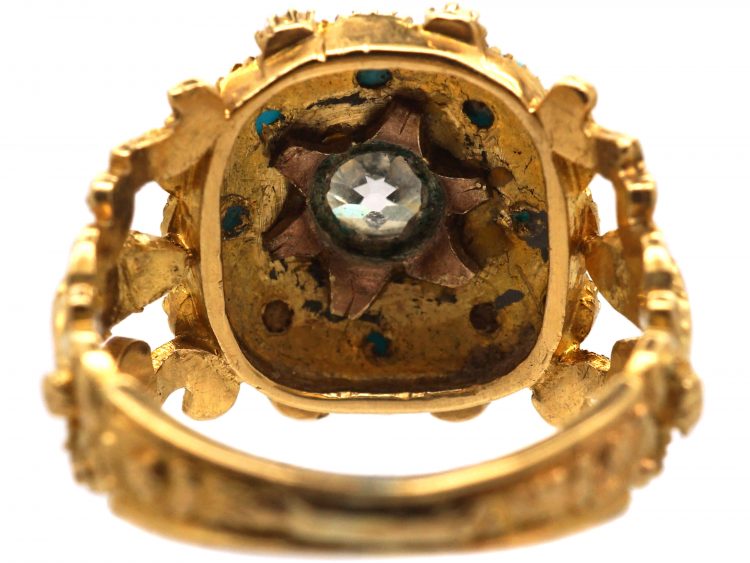 Georgian 18ct Gold, Turquoise & Diamond Cluster Ring
