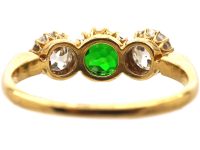 Edwardian 18ct Gold, Green Garnet & Diamond Three Stone Ring