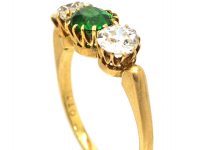 Edwardian 18ct Gold, Green Garnet & Diamond Three Stone Ring