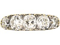 Victorian 18ct Gold, Five Stone Old Mine Cut Diamond Carved Half Hoop Ring