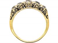 Victorian 18ct Gold, Five Stone Old Mine Cut Diamond Carved Half Hoop Ring