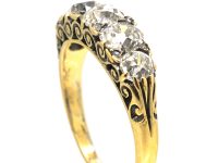 Victorian 18ct Gold, Five Stone Old Mine Cut Diamond Carved Half Hoop Ring