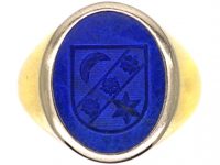 18ct Gold & Lapis Signet Ring with Intaglio of the Moon, a Star & Roses