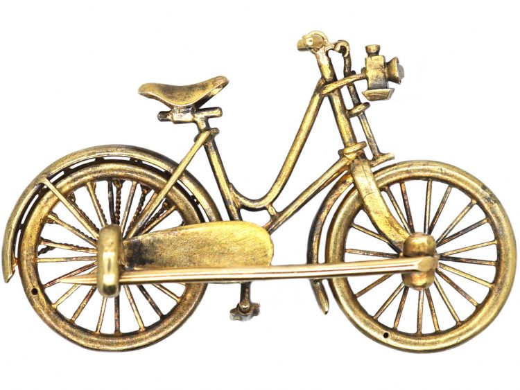 Edwardian 15ct Gold Bicycle Brooch set with Cabochon Sapphires & a Rose Diamond