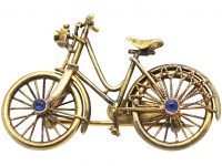 Edwardian 15ct Gold Bicycle Brooch set with Cabochon Sapphires & a Rose Diamond