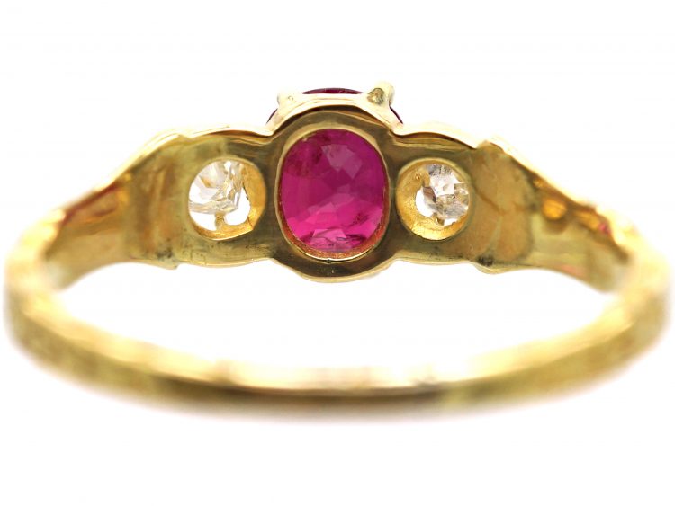 Early 19th Century 18ct Gold, Ruby & Diamond Ring with Engraved Shank