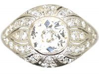 Art Deco Platinum Solitaire Diamond Ring with Wave Detail