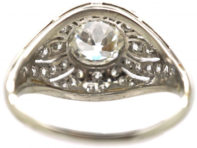 Art Deco Platinum Solitaire Diamond Ring with Wave Detail