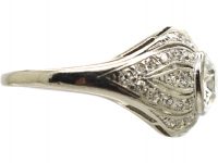 Art Deco Platinum Solitaire Diamond Ring with Wave Detail
