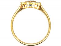 Art Deco 18ct Gold & Platinum, Square Ring set with a French Cut Sapphire & Diamonds