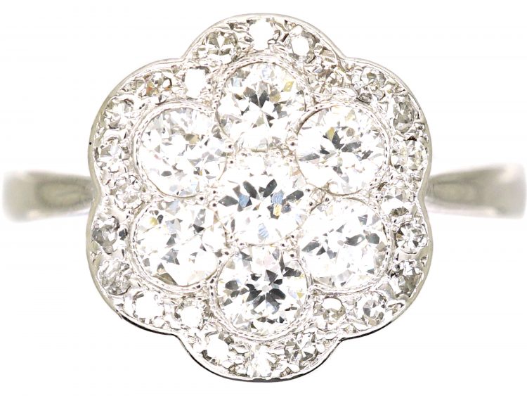 Edwardian Platinum, Diamond Custer Ring with Scalloped Edge