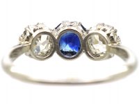 Early 20th Century Platinum, Sapphire & Diamond Three Stone Ring