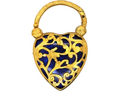 Georgian 18ct Gold & Blue Enamel Padlock with Pierced Motif