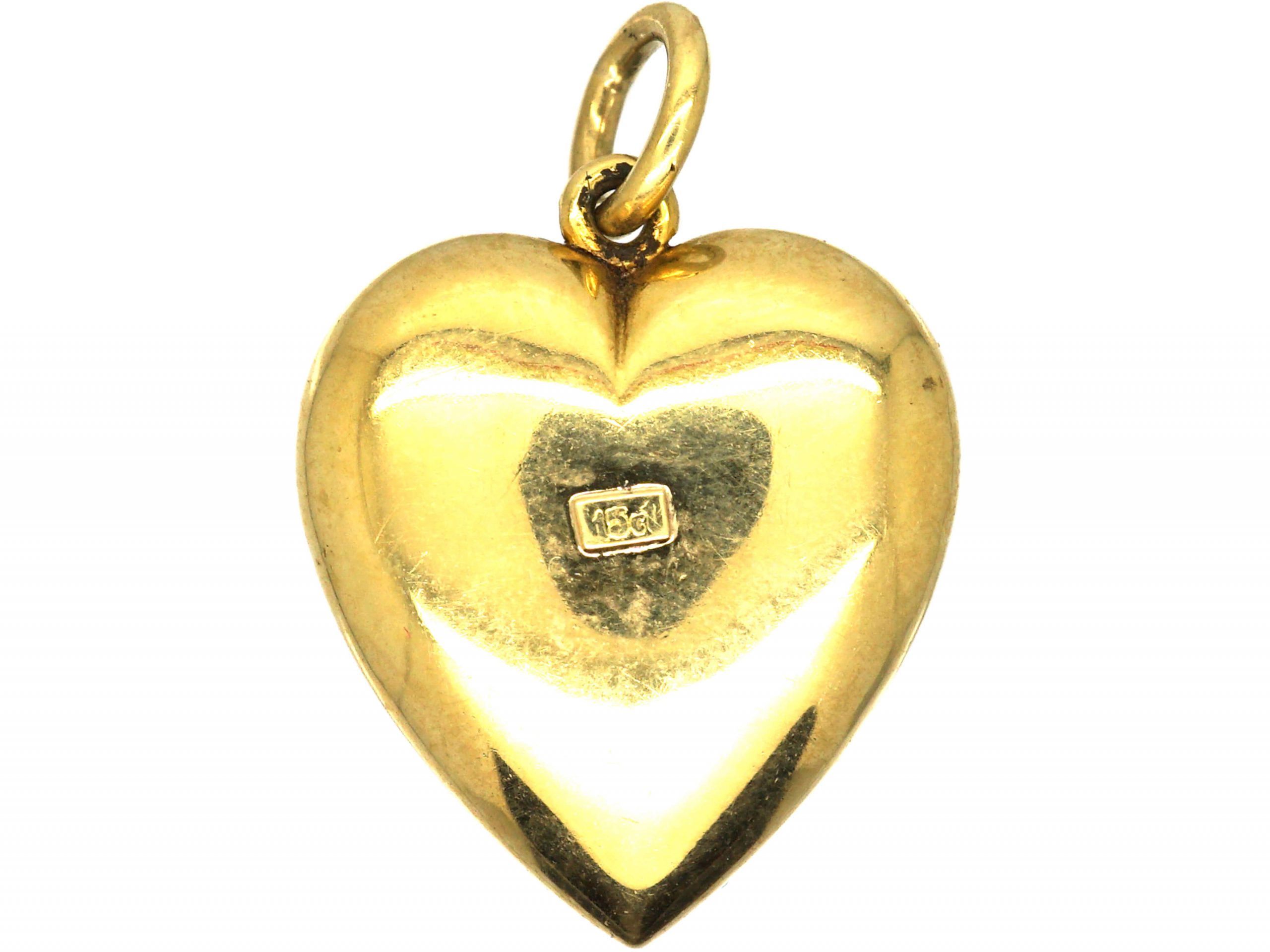 Edwardian 15ct Gold Heart Pendant set with Turquoise & Natural Split ...