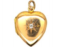 Edwardian 15ct Gold Heart Shaped Locket set with a Diamond