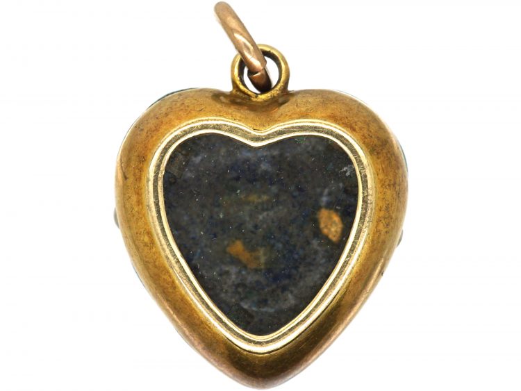 Victorian 15ct Gold & Blue Enamel Heart Shaped Pendant set with Natural Split Pearls with a Locket on the Reverse