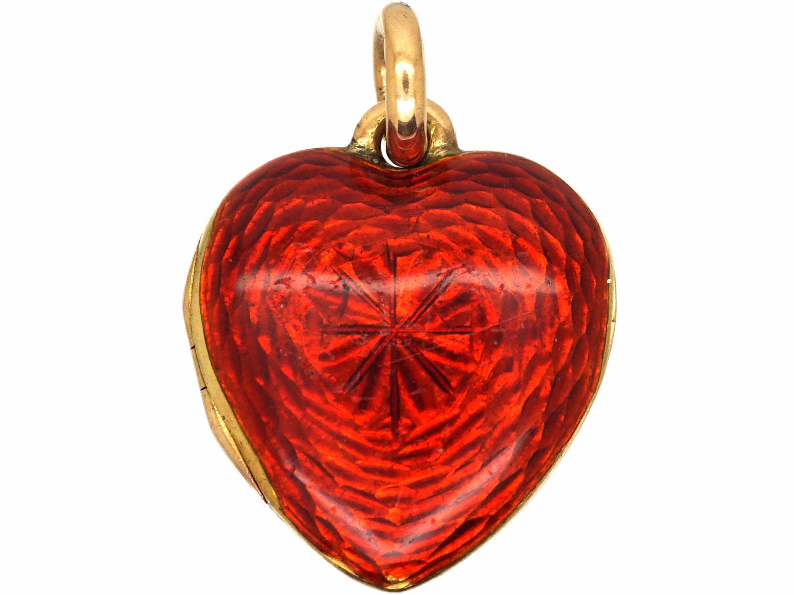 Edwardian 15ct Gold & Red Enamel Heart Locket set with a Diamond (940U ...