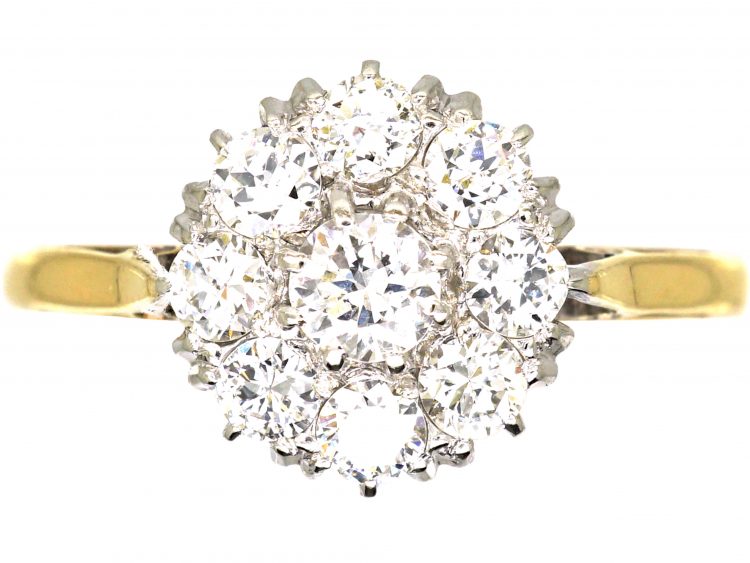 Early 20th Century 18ct Gold & Platinum, Diamond Daisy Cluster Ring