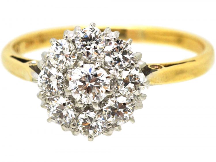 Early 20th Century 18ct Gold & Platinum, Diamond Daisy Cluster Ring