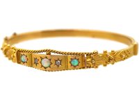 Edwardian 9ct Gold Etruscan Revival Bangle set with Opals & Diamonds