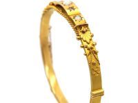 Edwardian 9ct Gold Etruscan Revival Bangle set with Opals & Diamonds