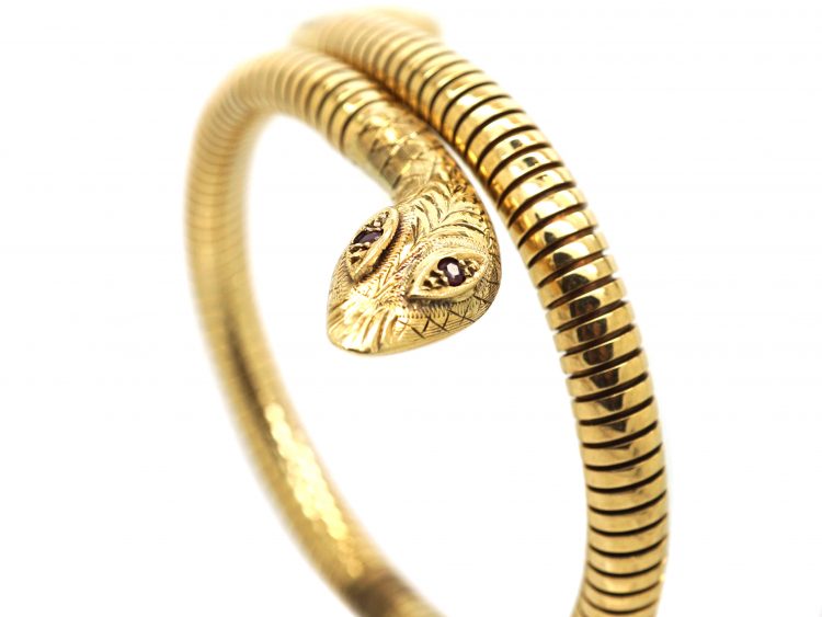 1960's 9ct Gold Snake Bangle with Ruby Eyes (573U) | The Antique ...